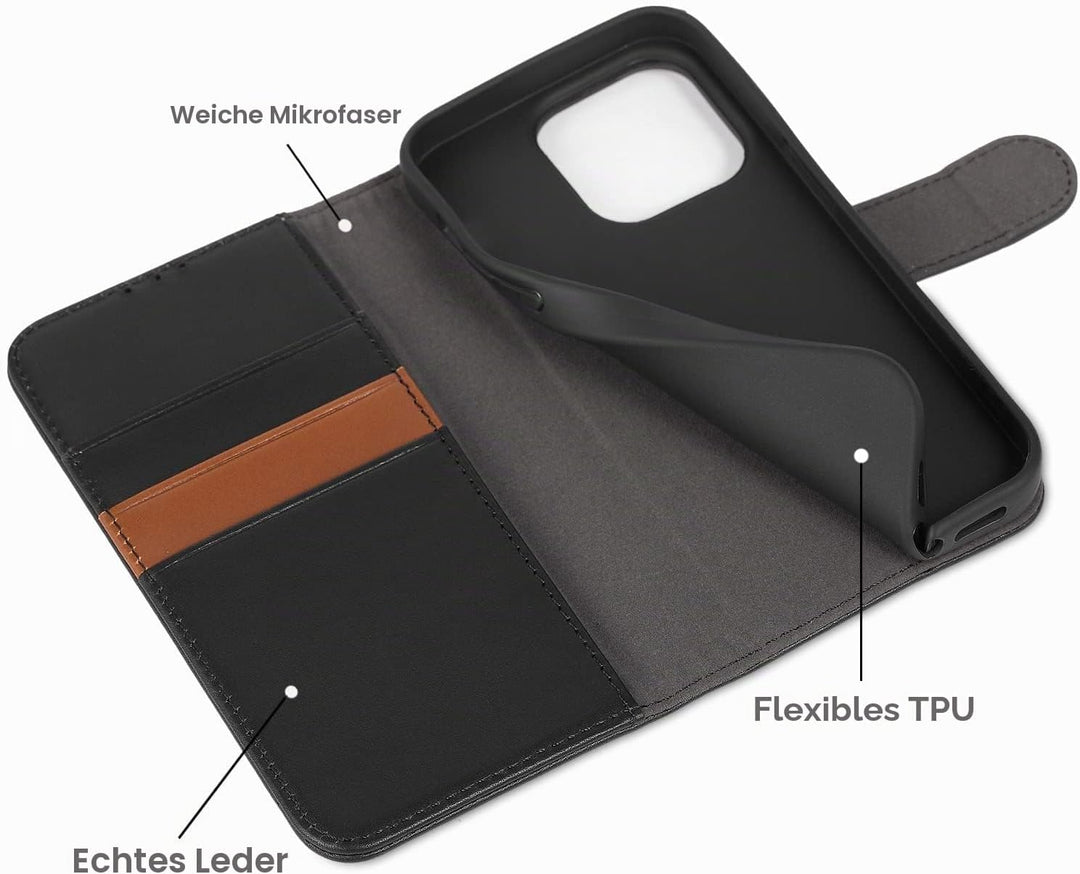 LENSUN Echtleder Hülle für iPhone 14 Pro, Handyhülle [Echtes Leder][Magnetverschluss][RFID Schutz] H