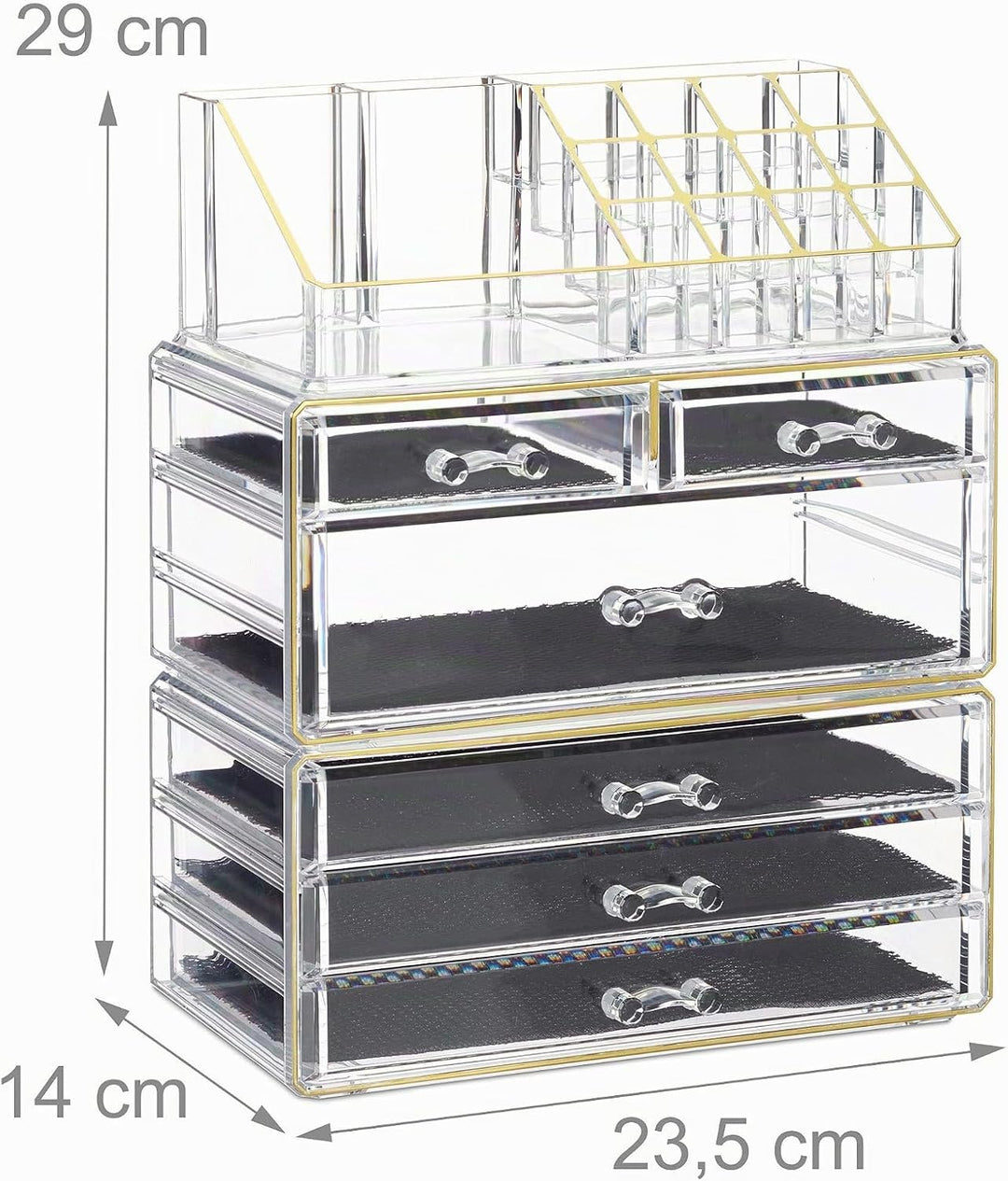 Relaxdays 1 x Kosmetikorganizer mit 6 Schubladen, 22 Fächer Make Up Organizer, Schmink-Aufbewahrung
