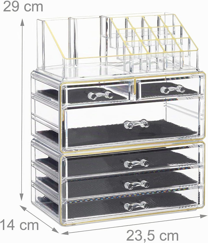 Relaxdays 1 x Kosmetikorganizer mit 6 Schubladen, 22 Fächer Make Up Organizer, Schmink-Aufbewahrung
