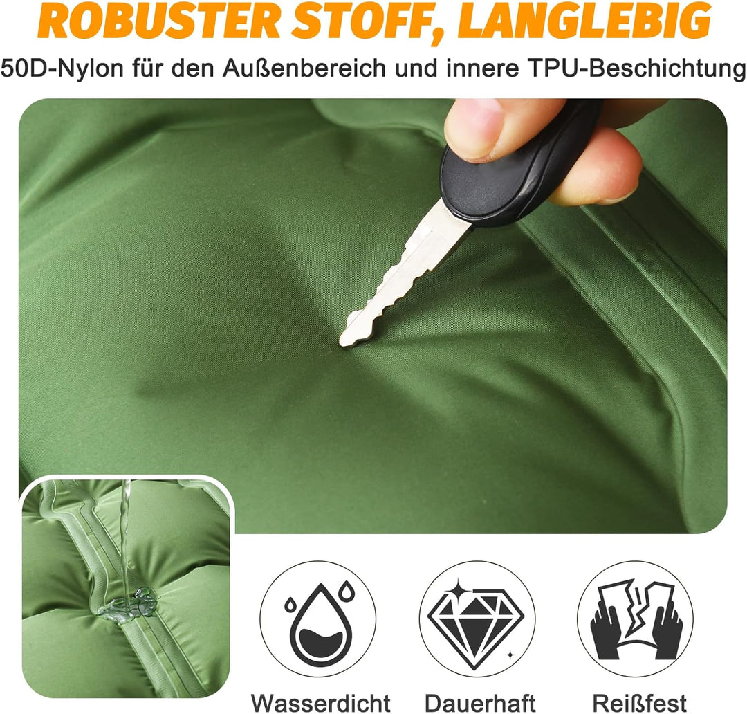SWTMERRY Hochwertige Aufblasbare Isomatte – 12 cm verdickte Schlafmatte mit Fusspumpe & Kissen, wass
