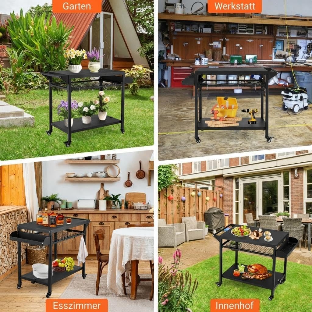 Garvee Grillwagen mit Rädern, Outdoor BBQ Tisch Pizzaofenständer, Beweglicher Vorbereitungstisch mit