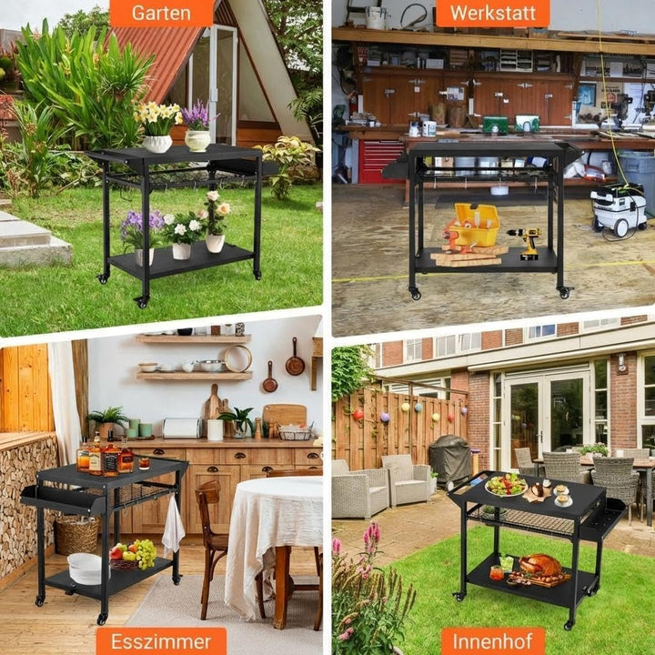 Garvee Grillwagen mit Rädern, Outdoor BBQ Tisch Pizzaofenständer, Beweglicher Vorbereitungstisch mit