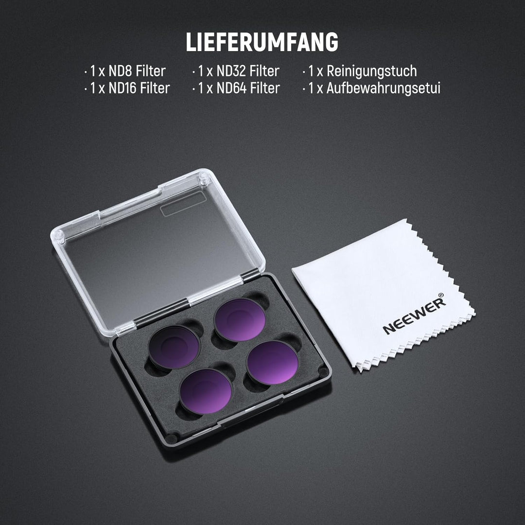 NEEWER ND Filter Set kompatibel mit Insta360 GO Ultra (ND8/ND16/ND32/ND64), aufschraubbares Graufilt