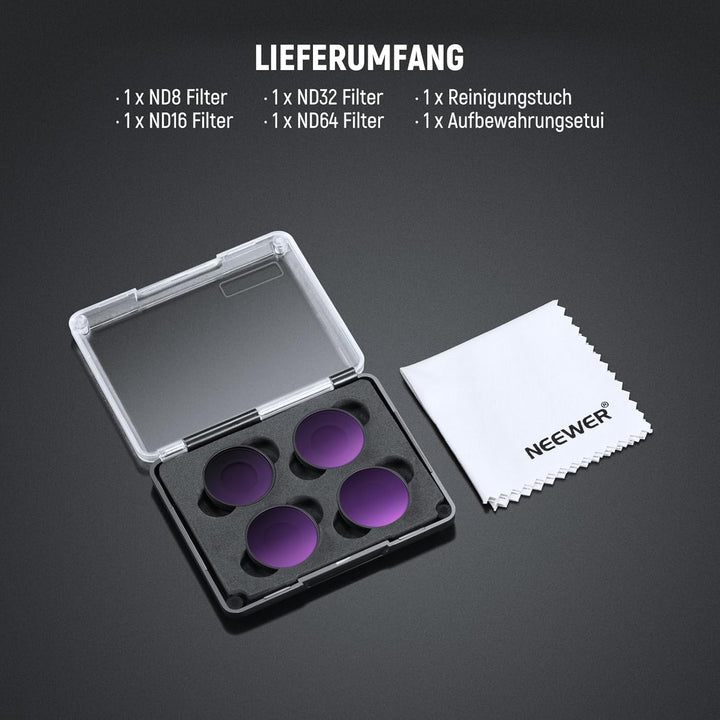 NEEWER ND Filter Set kompatibel mit Insta360 GO Ultra (ND8/ND16/ND32/ND64), aufschraubbares Graufilt