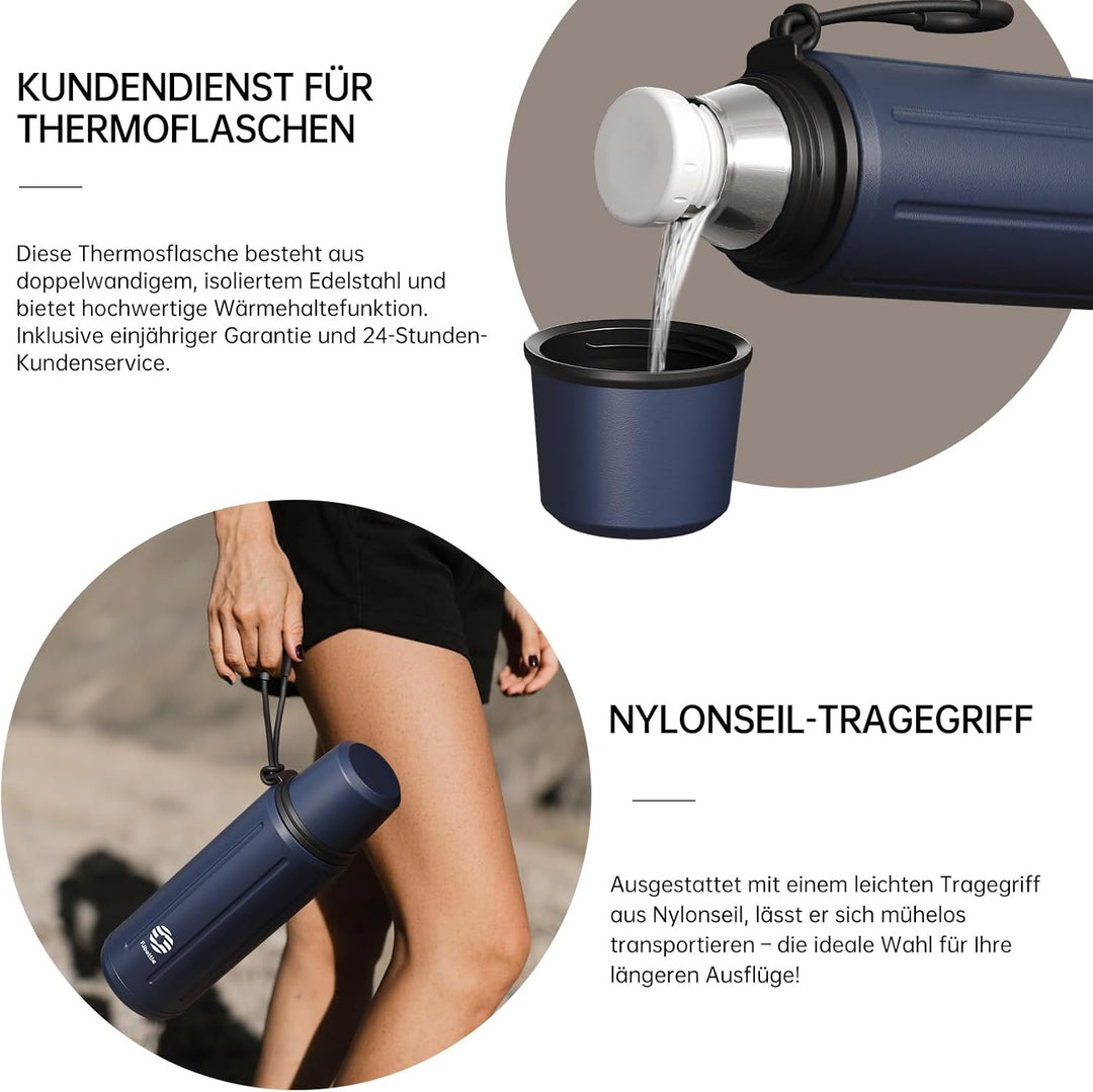 Thermoskanne mit Becher 1l (72 Stunden Kalt & 24 Stunden Heiss) Thermosflasche Kaffee Tee Thermobech