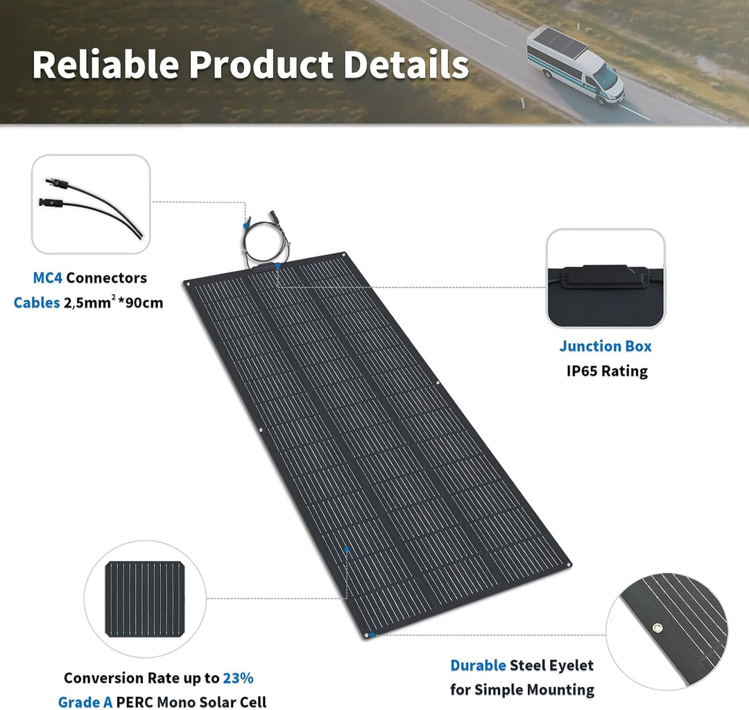 Flexibel Solarpanel 200W 12V Monokristalline Flexible Solarmodul Balkonkraftwerk 200 Watt 12 Volt Of