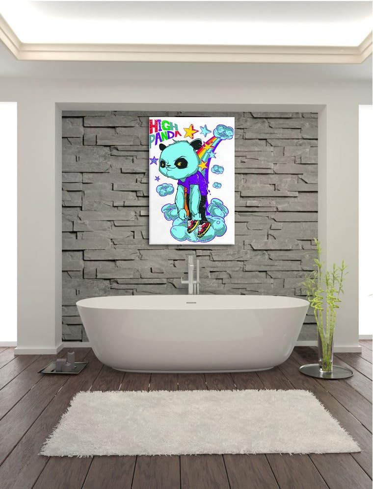 Pixxprint High Panda White Bild auf Leinwand, XXL riesige Bilder fertig gerahmt mit Keilrahmen, Kuns