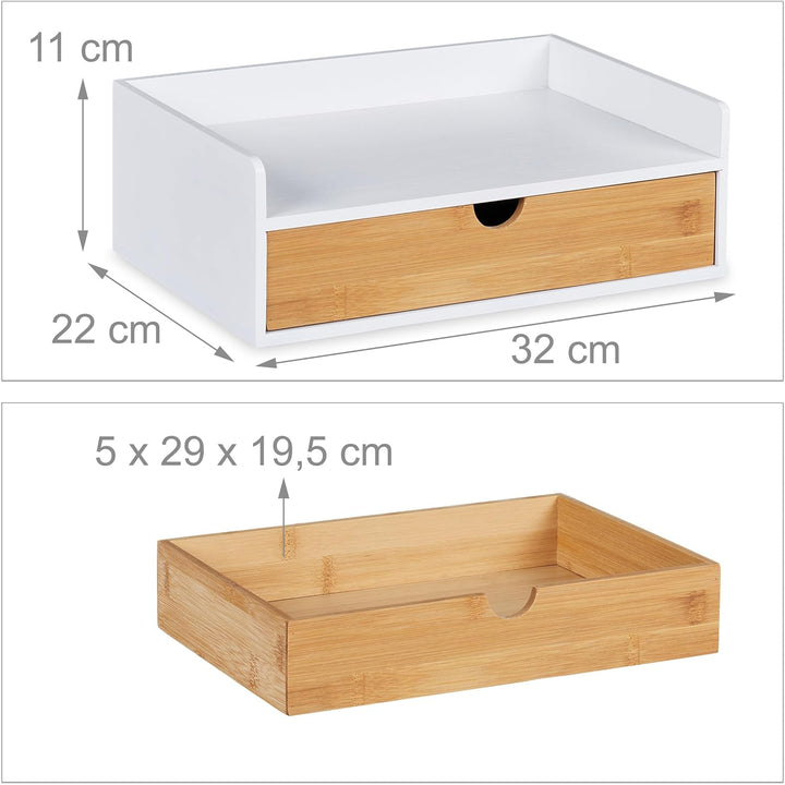 Relaxdays Schreibtisch Organizer, 1 Schublade, DIN A4 Ablage, Bambus, HxBxT: 11 x 32 x 22 cm, Büroor