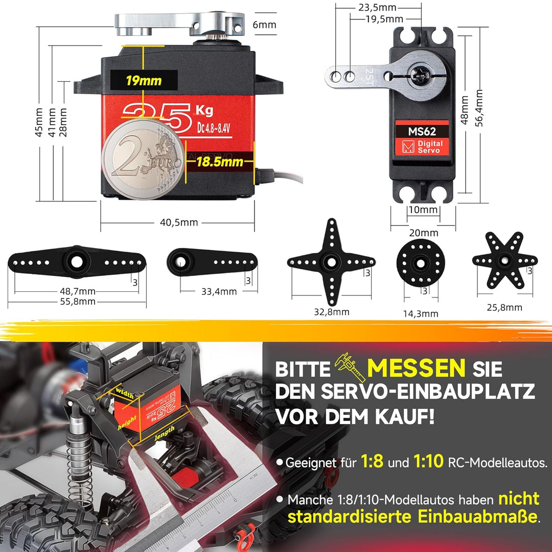 Miuzei Digital Servo 25kg Lenkservo Wasserdicht High Torque Metallgetrieb 270 Grad Servo+motor für m