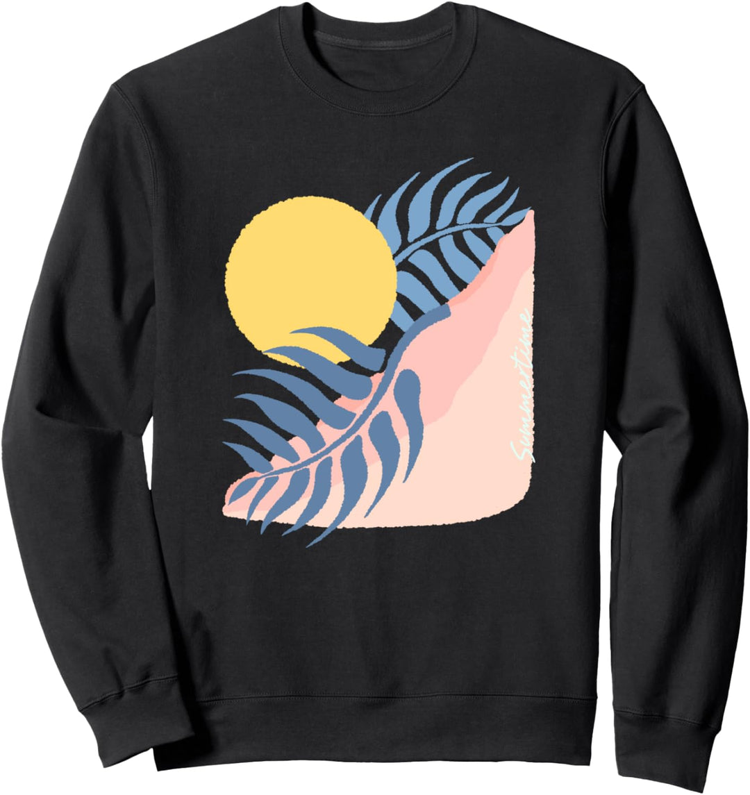 Trendy Minimal Summertime Sun & Leaf Sweatshirt