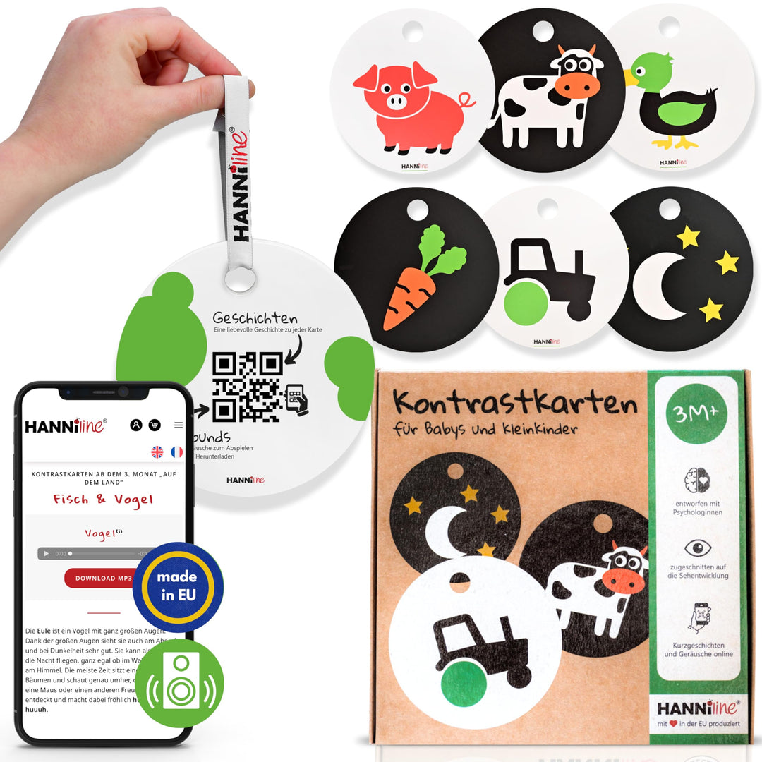 Kontrastkarten Baby [Made in EU] 20 Bilder 11 Karten Baby Spielzeug ab 3 Monate | mit Schlaufe, Elte