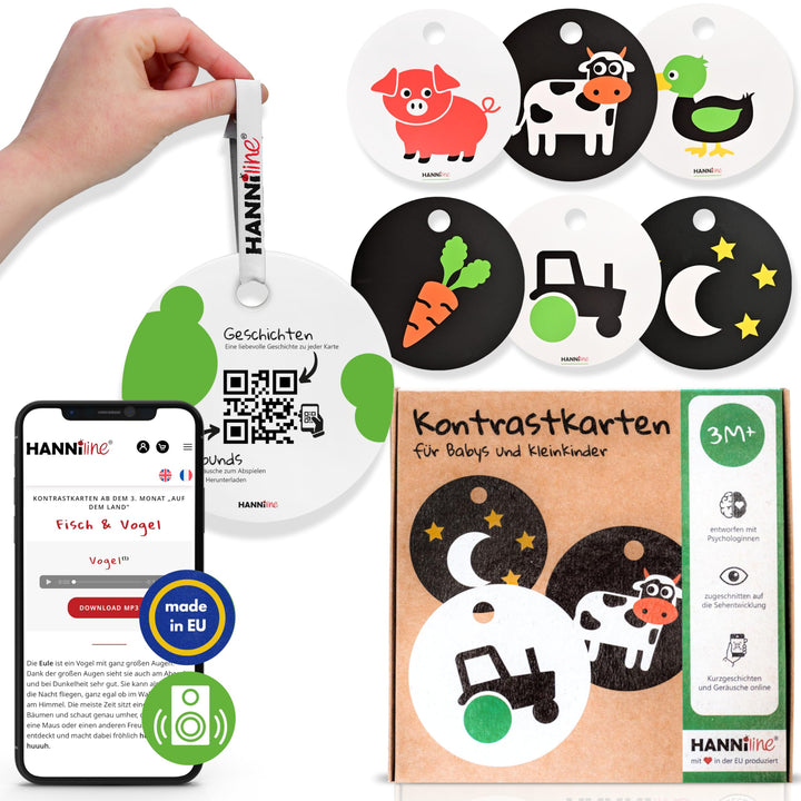 Kontrastkarten Baby [Made in EU] 20 Bilder 11 Karten Baby Spielzeug ab 3 Monate | mit Schlaufe, Elte