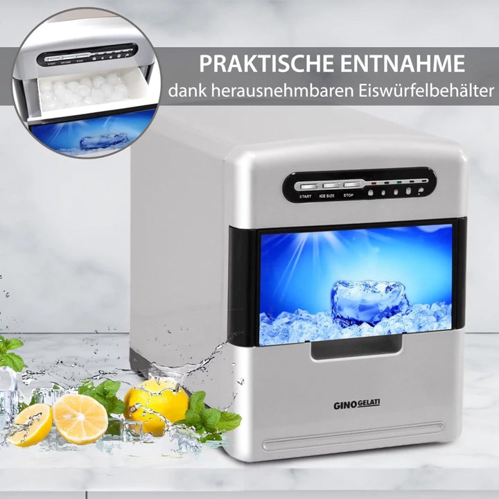 Syntrox Germany Eiswürfelmaschine Korai (Edelstahl + Display + Kontrollleuchten), Eiswürfelgrössen a