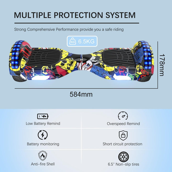 RCB Hoverboards 6,5 Zoll Skateboard Kinder und Jugendliche Hoverboards mit Bluetooth - Led Licht Seg