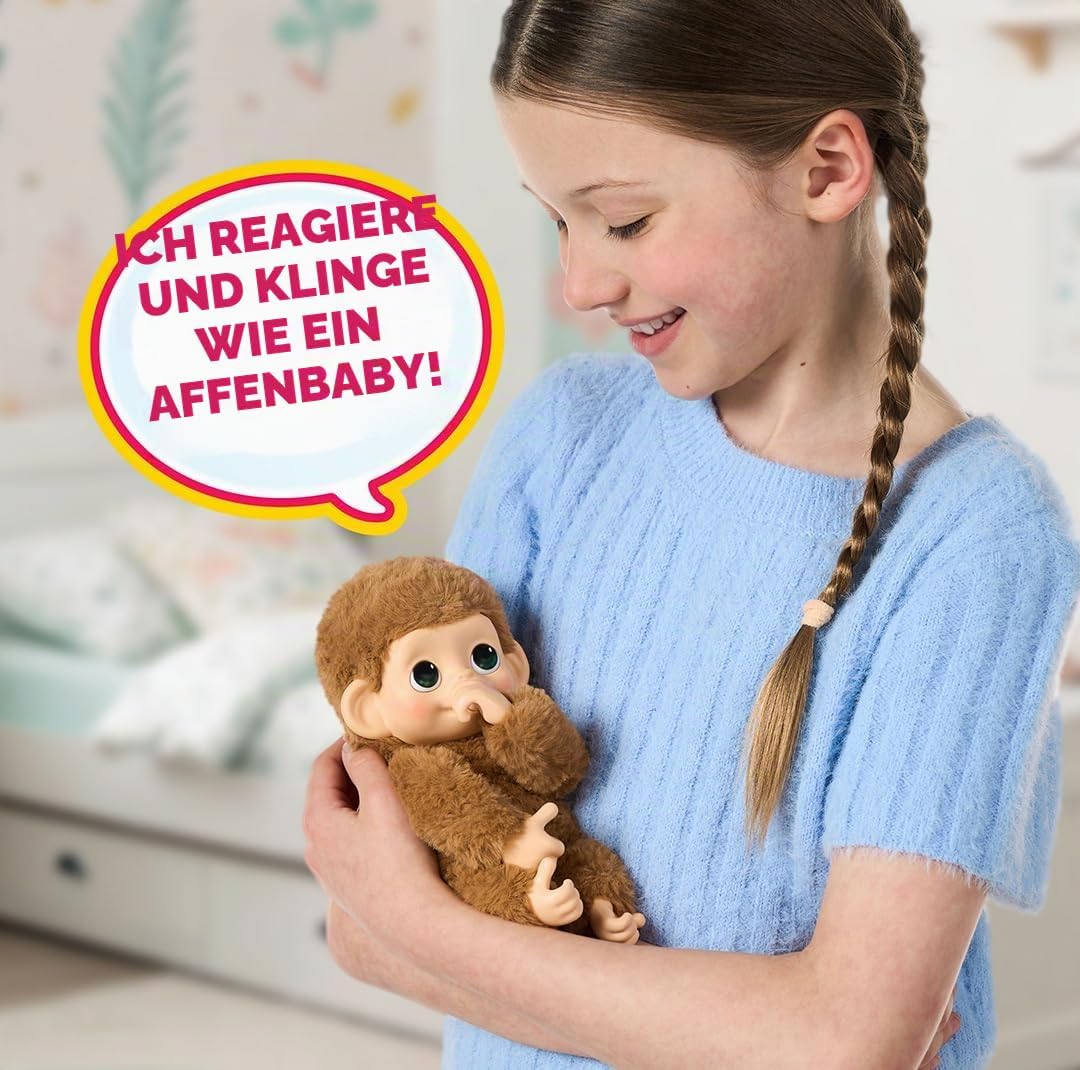 Little Live Pets Baby Monkey Minis – interaktiver Plüschaffe Pepi Peach mit über 20 realistischen Ge