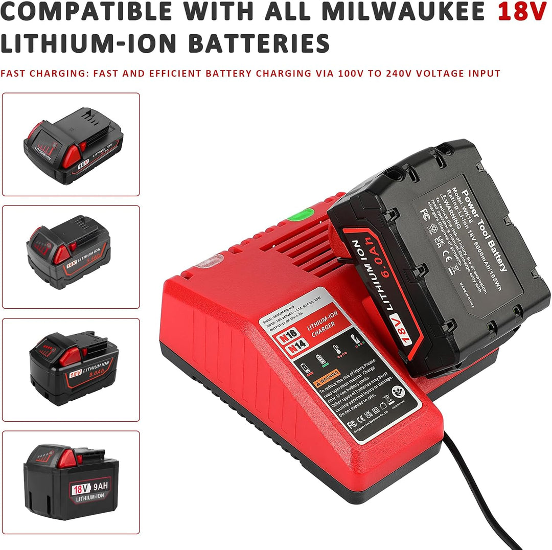 Ersatz Ladegerät für Milwaukee M12 M18 Akku, Milwaukee Ladegerät für 14,4V-18V Lithium Akku, 3A Schn