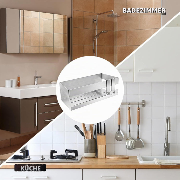 Duschablage aus Edelstahl 304, ohne Bohren, selbstklebende Duschkorb Badregal, Shampoo Halterung Dus