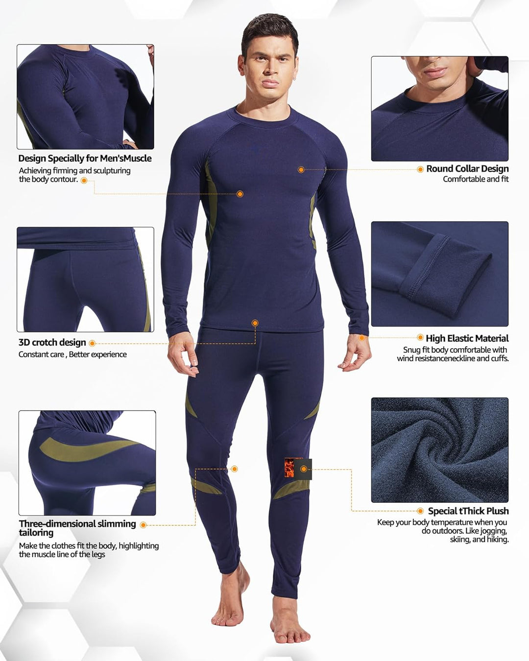 UNIQUEBELLA Thermo Unterwäsche Set, Funktionswäsche Herren Skiunterwäsche Winter Suit Ski Thermo-Unt