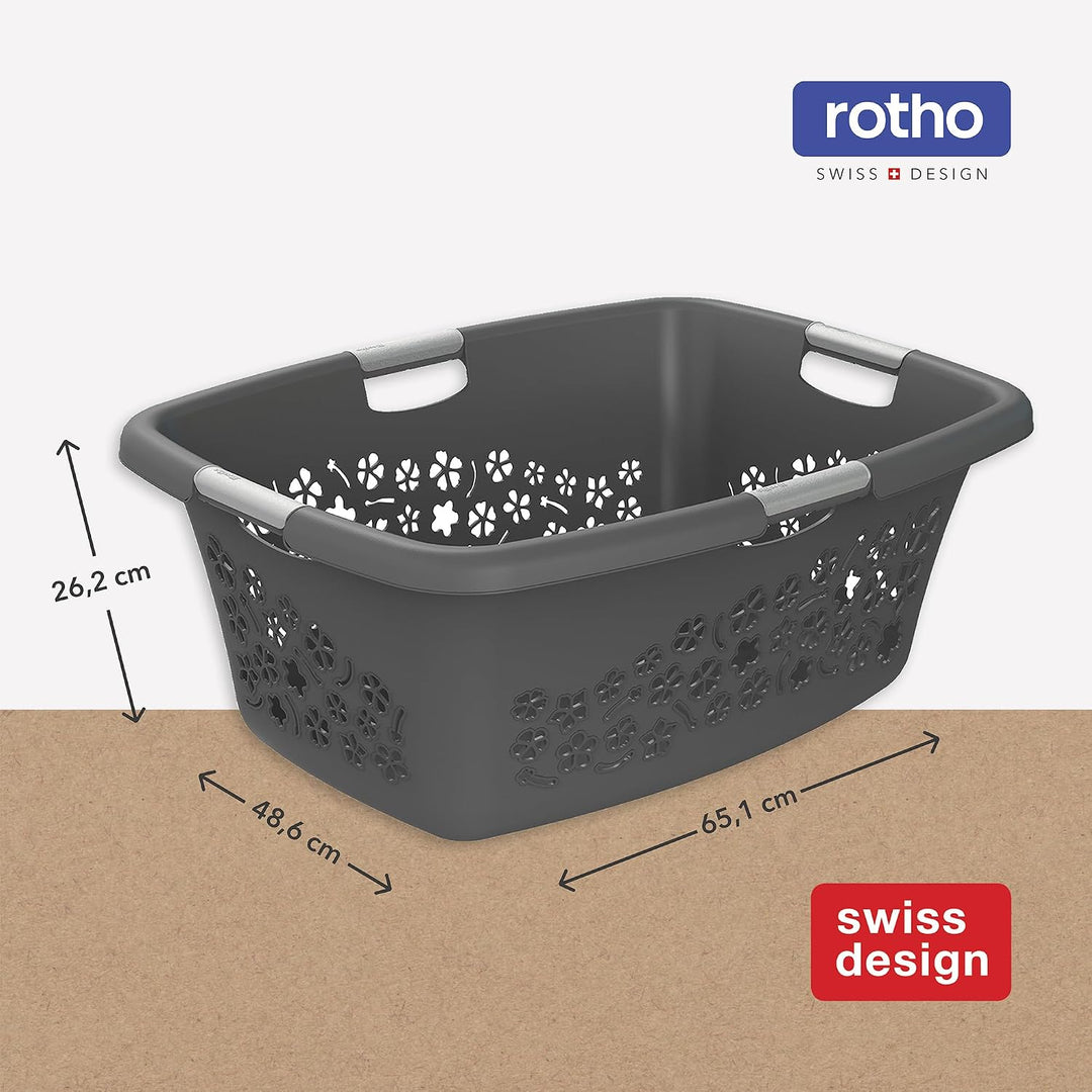 Rotho 3er-Set Wäschekorb Flowers 50l, Kunststoff (PP) BPA-frei, anthrazit, 3x50l, (65,1 x 49 x 26,2