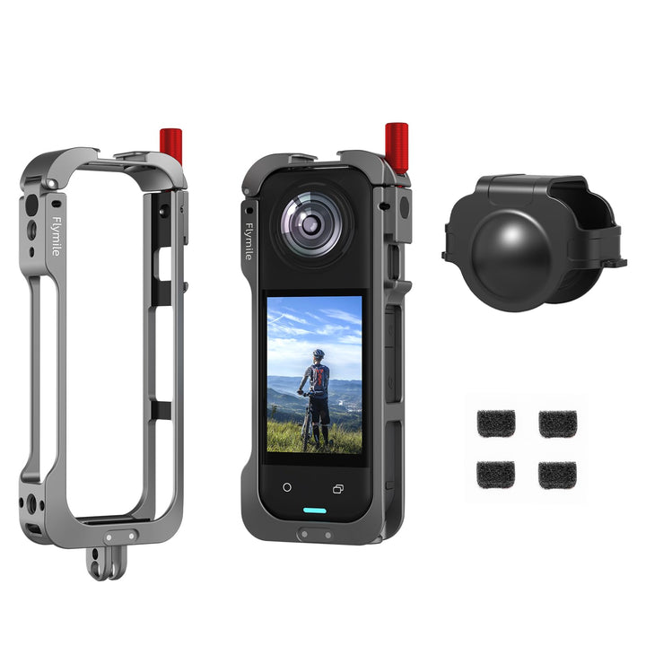 Metall-Schutzgehäuse für Insta360 X5, Schutzrahmen Case Cage Aluminiumrahmen mit Silikon-Objektivsch