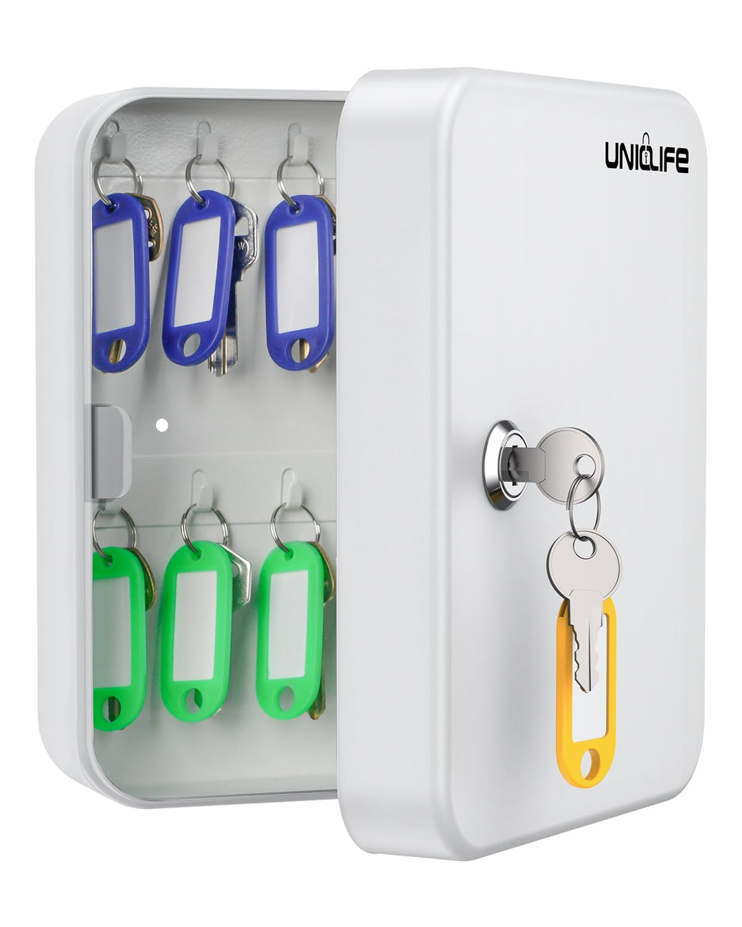 Uniclife Schlüsselschrank mit 20 Positionen, mit Schlüsselschloss, Wandmontage, weiss, Sicherheits-A