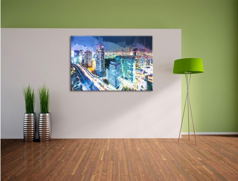 Pixxprint Moderne Architektur in der Innenstadt von Tokio Kunst Pinsel Effekt, Format: 100x70 auf Le