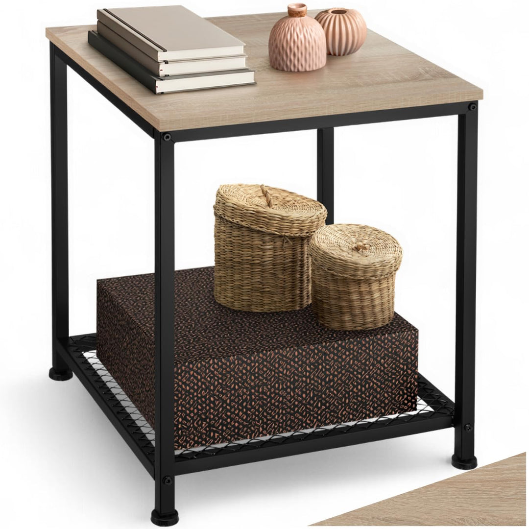 tectake® Beistelltisch Holz & Metall, Couchtisch mit Stauraum auf Zwei Ebenen, Kleiner Tisch 45,5 x