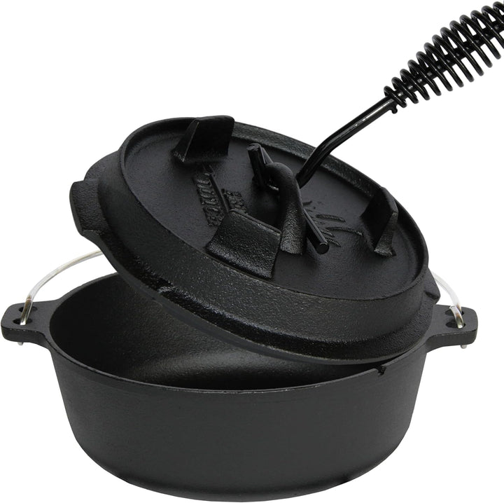 Dutch Oven Set Gusseisen 1,8L-13,6L – Feuertopf mit Deckelheber, Schmortopf mit & ohne Füsse, Schlit