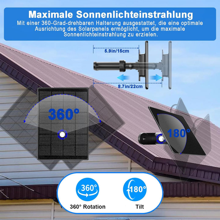 6W Solarladegerät für batteriebetriebene Ring-Türklingeln, 4m Ladekabel, Micro-USB & Type C & Gabel-