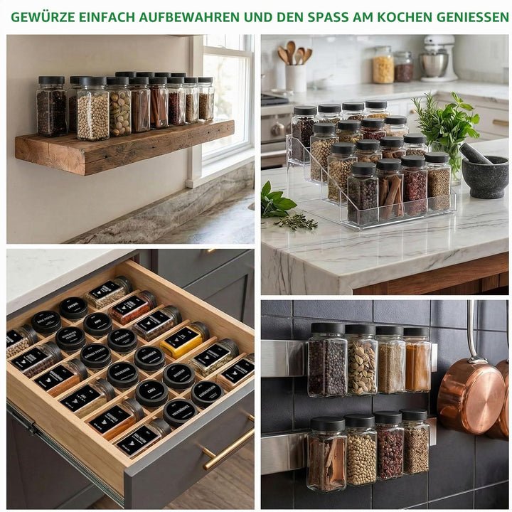 Gewürzgläser Set, 12er 120ml Gewürzgläser Eckig, Gewürzdosen Mit Edelstahl Deckel Gewürzbehälter Mit
