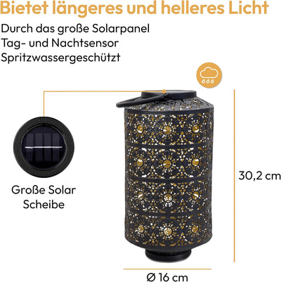 Gadgy Solarlaterne für aussen Garten XL - Wasserdichte Orientalische Laterne - Solarlampe für aussen