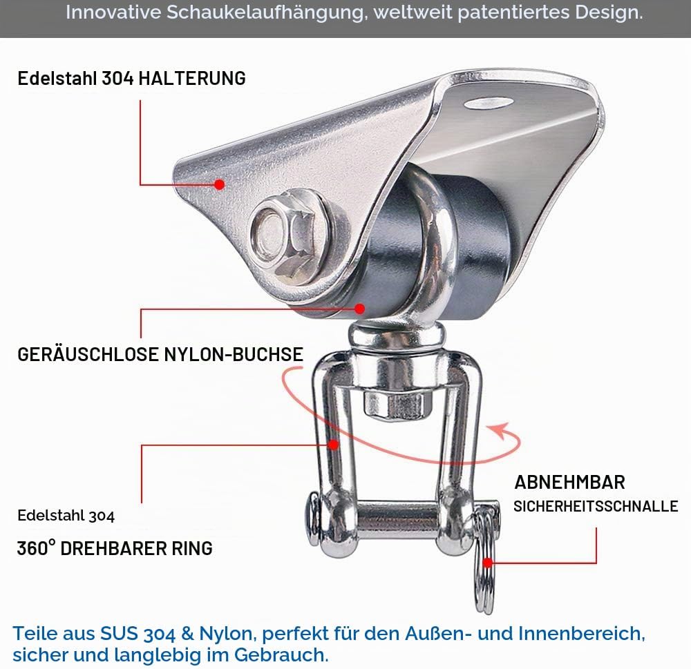 SELEWARE Deckenhaken Schwerlast Hängesessel Outdoor - Drehhaken Boxsack Halterung Schaukelhaken Holz