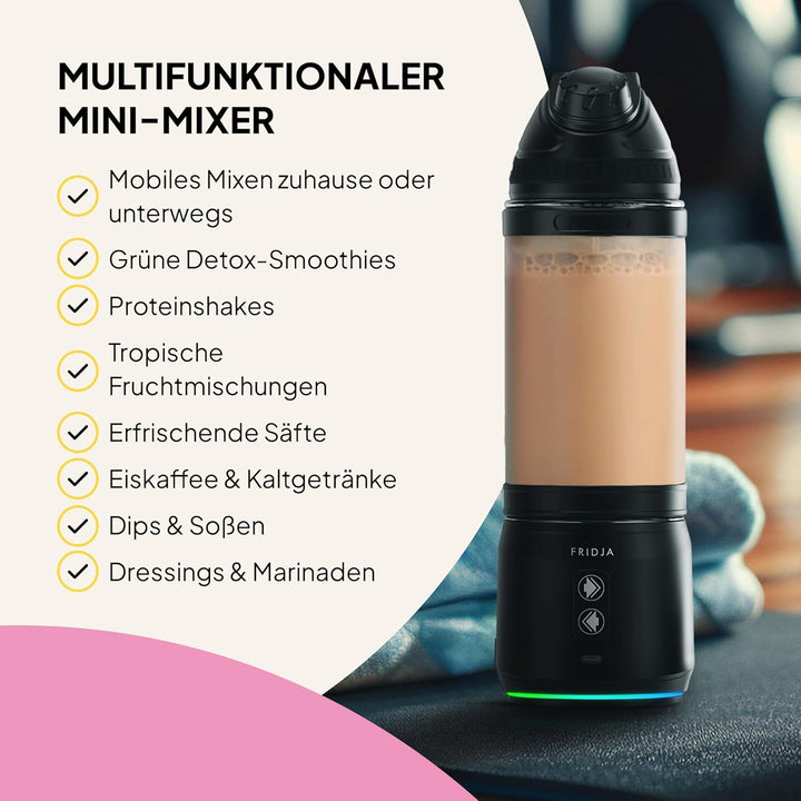 Fridja F500 Tragbarer Mixer – Premium USB-C wiederaufladbar, auslaufsicher &amp; kompakt – BPA-frei, 6 g