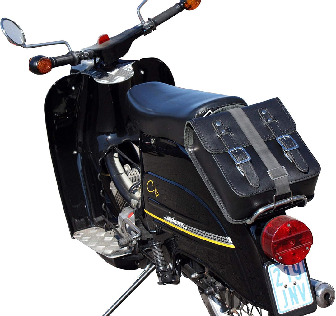 made4bikers Kleine Leder-Hecktasche mit Schnellverschluss-Gepäckträgertasche, Schwarz, passend für S