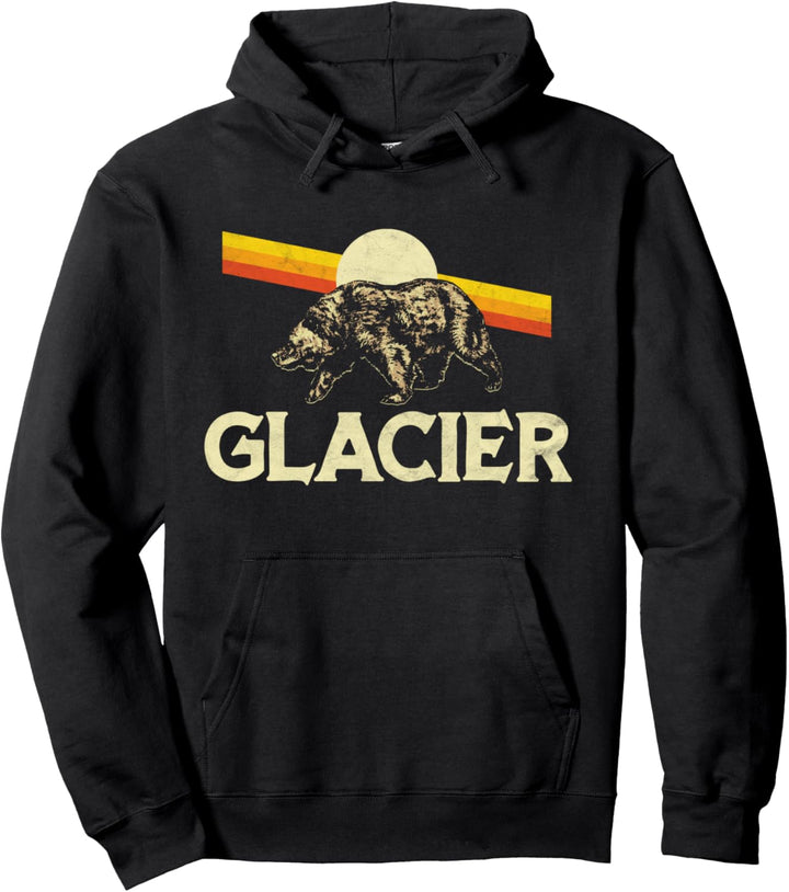 Glacier National Park Retro Grizzly Bear 80's Pullover Hoodie