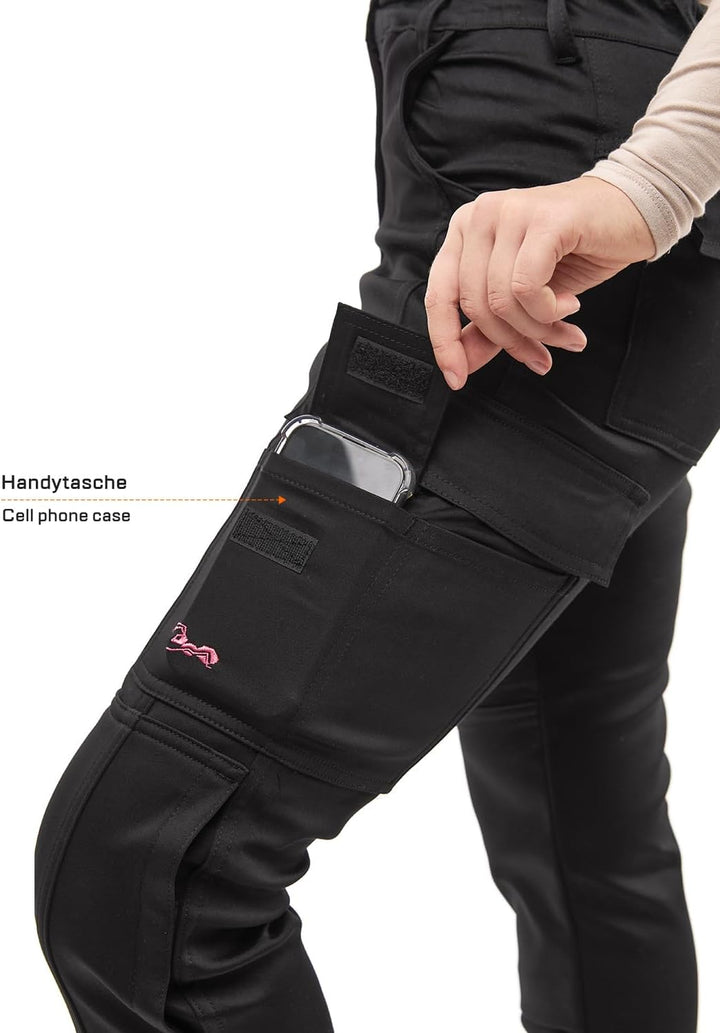 strongAnt Damen Arbeitshose komplett Stretch für Frauen Bundhose mit Kniepolstertaschen Schwarz Grau