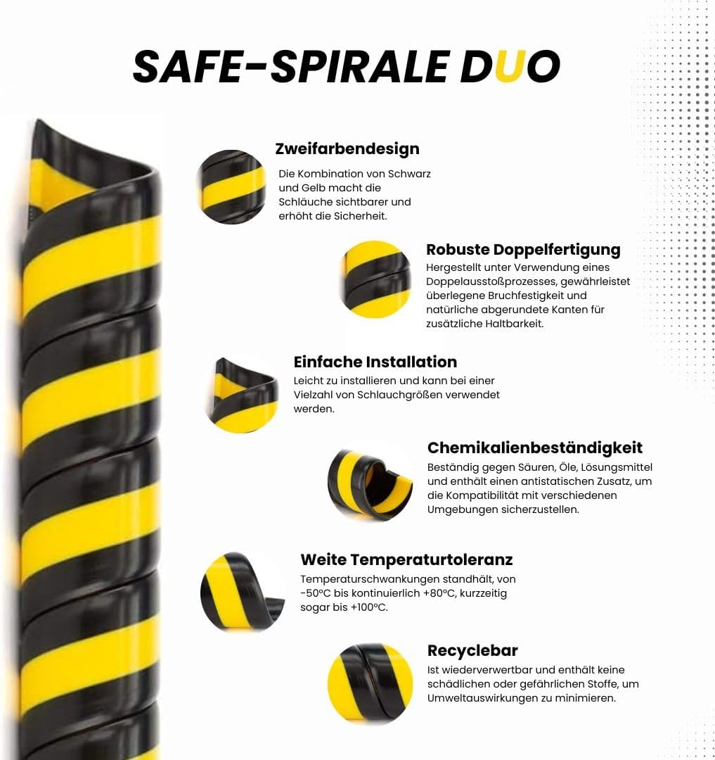 Safeplast Safe-Spirale DUO Kabelschutz Schlauchschutz-Spirale Ø 12 mm, Kabelkanal Schutzrohr zur Bün