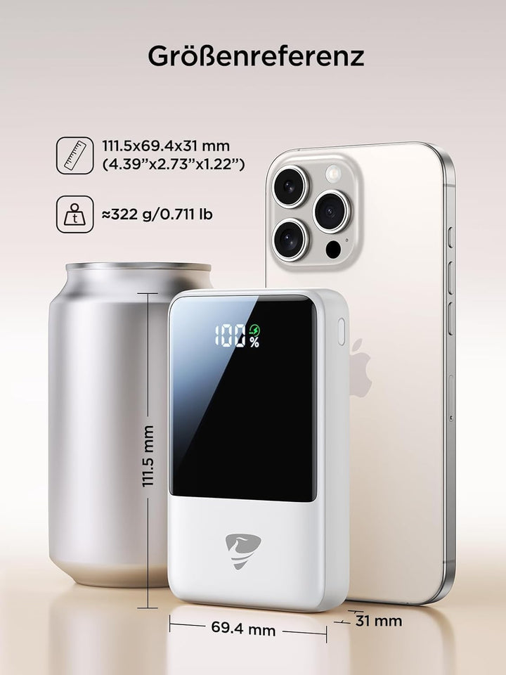 Aioneus Power Bank 20000mAh, Powerbank mit integriertem Kabel, 22,5W Schnellladefunktion, USB-C EIN-