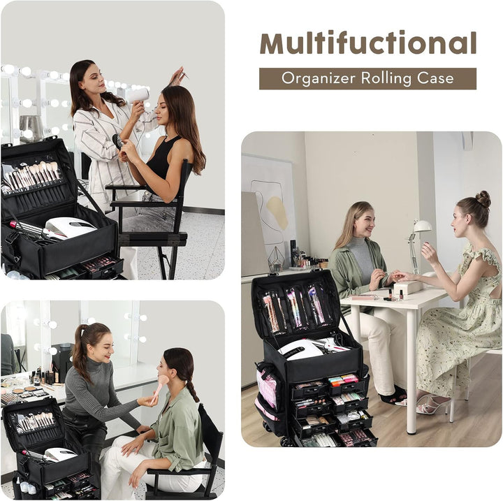 Kosmetik Trolley mit 8 Schubladen Kosmetikkoffer Make up Koffer Professioneller Friseurkoffer 2 in 1