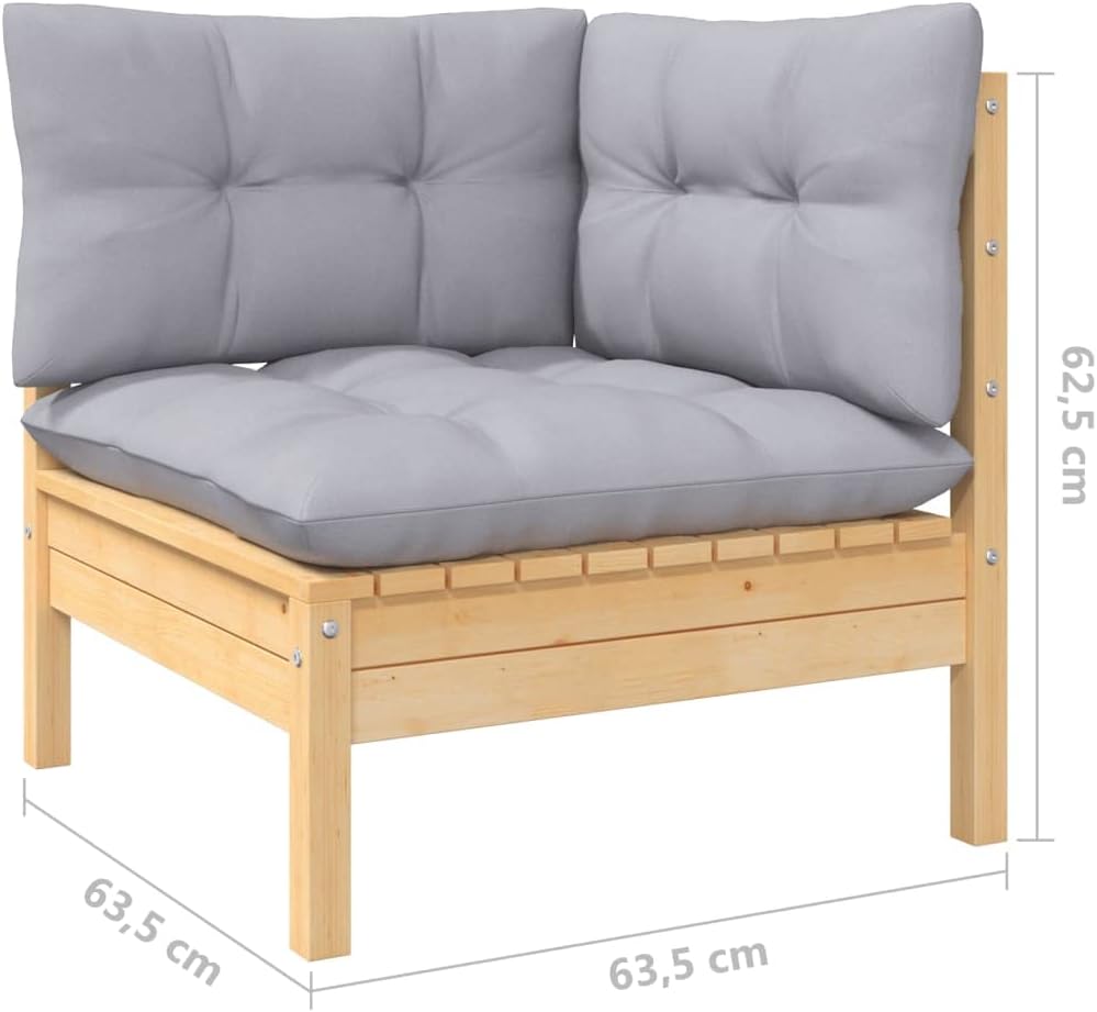 vidaXL Garten Ecksofa, Modular Gartenmöbel mit Grauen Kissen, Sofa Lounge Sessel für Garten Terrasse
