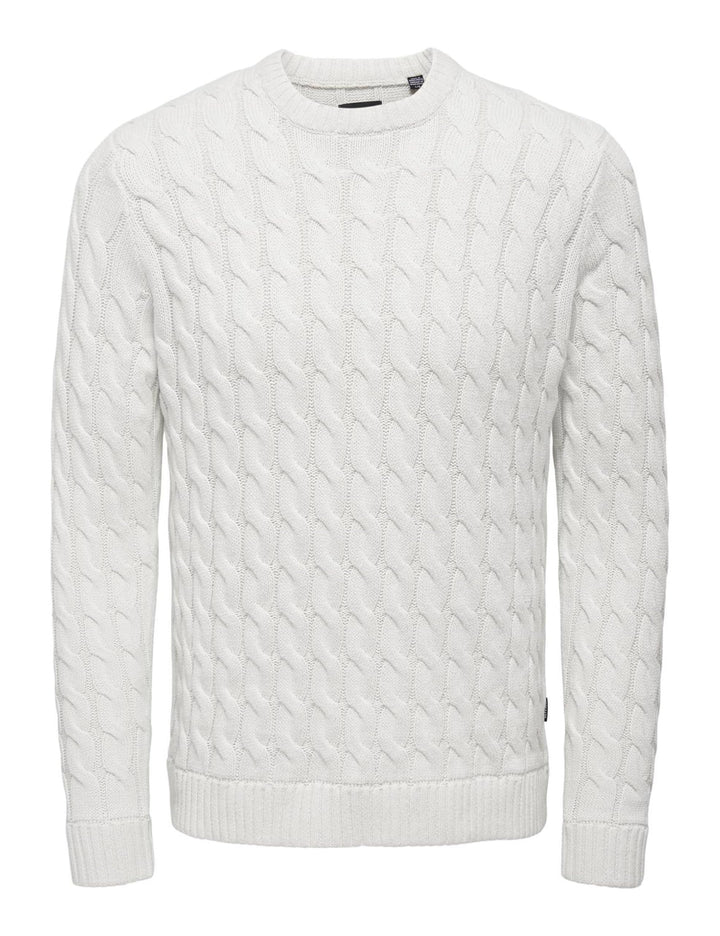 ONLY & SONS Male Strickpullover Normal geschnitten Rundhalsausschnitt Pullover XXL Antique White, XX