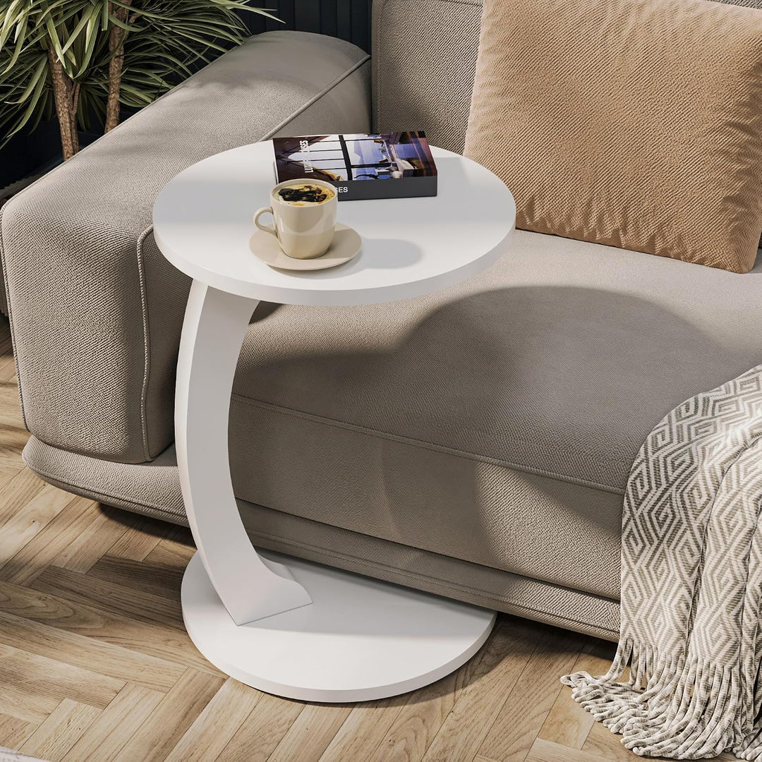 Tubibu MDF - C Form Kleiner Beistelltisch, Runder Tisch als Ablagefläche für Couch und Sofa mit Roll