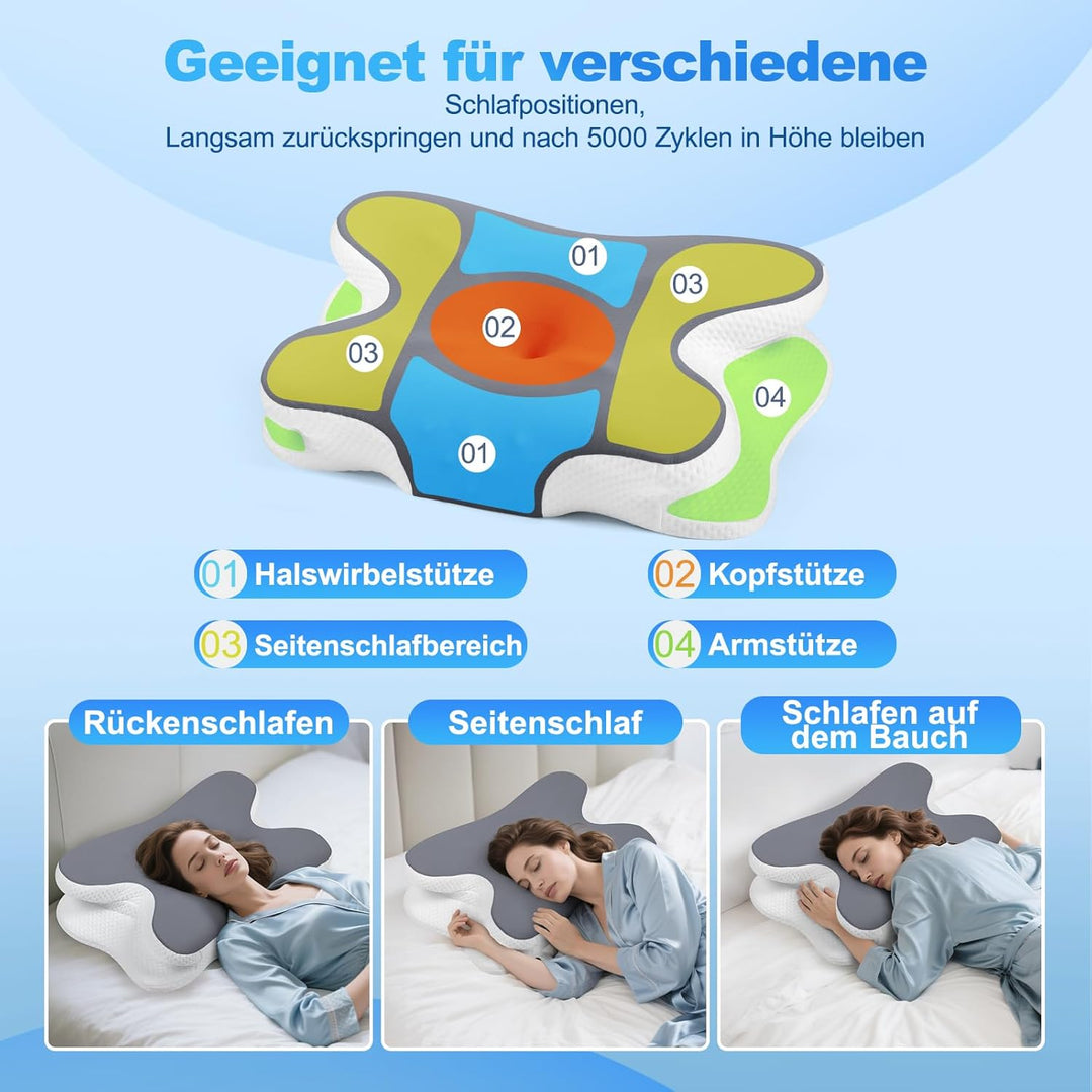 Nackenkissen - Orthopädisches Kopfkissen aus Memory Foam - Ergonomisches Kopfkissen gegen Nackenschm