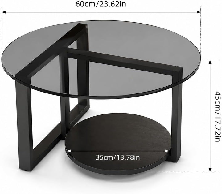 Couchtisch rund Ø60 x H45 cm-Beistelltisch mit Ablage - 2 Ebenen