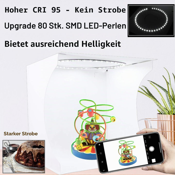 DUCLUS Lichtzelt Fotobox 30x30 cm, Tragbare Lichtbox Fotostudio mit Dimmbare 88 LED Beleuchtung + 6