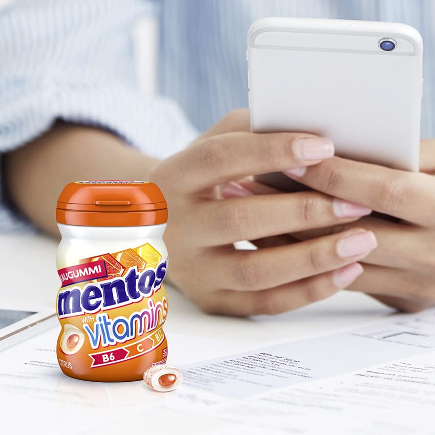 Mentos Kaugummi Vitamins Citrus, 6 Boxen zuckerfreie Chewing Gums mit Citrus-Geschmack, flüssiger Fü