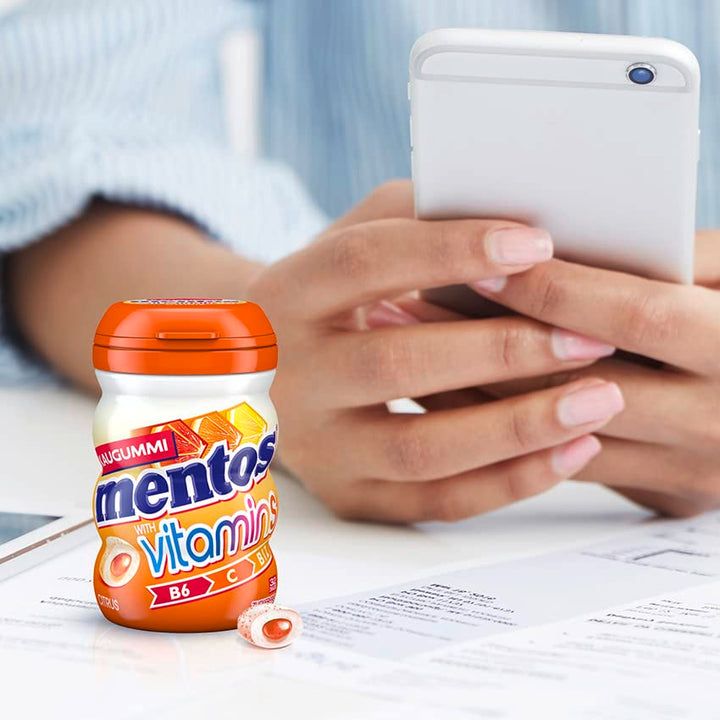 Mentos Kaugummi Vitamins Citrus, 6 Boxen zuckerfreie Chewing Gums mit Citrus-Geschmack, flüssiger Fü