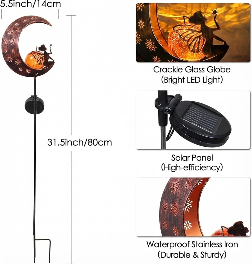 TERESA'S COLLECTIONS Solarlampen für Aussen,Gartendeko für draussen Gross Metall Mond Solarleuchte G