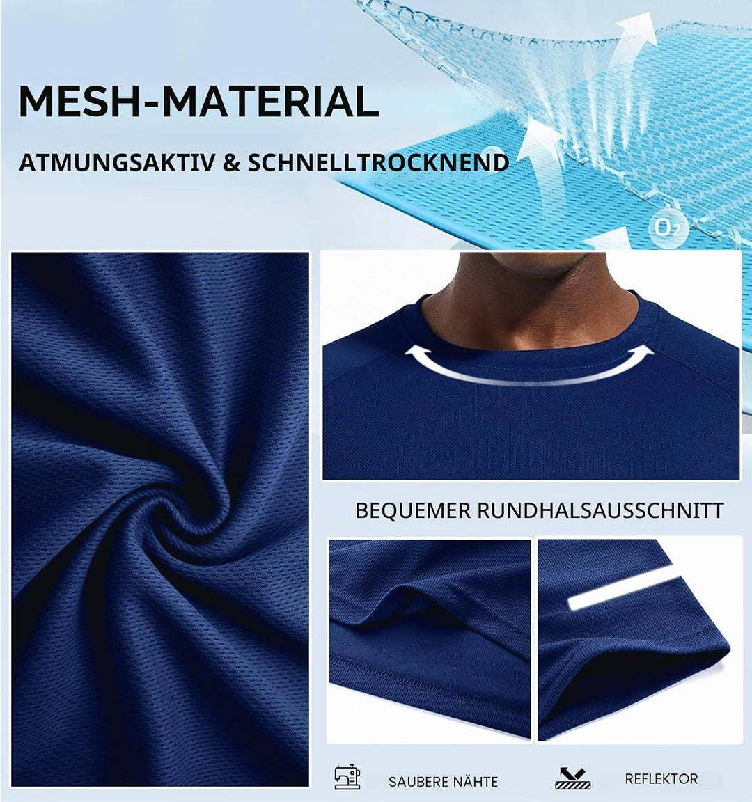 Holure 3 or 5er Pack Herren Sports Tshirts Atmungsaktiv Schnelltrocknend Kurzarm T-Shirts Funktionss