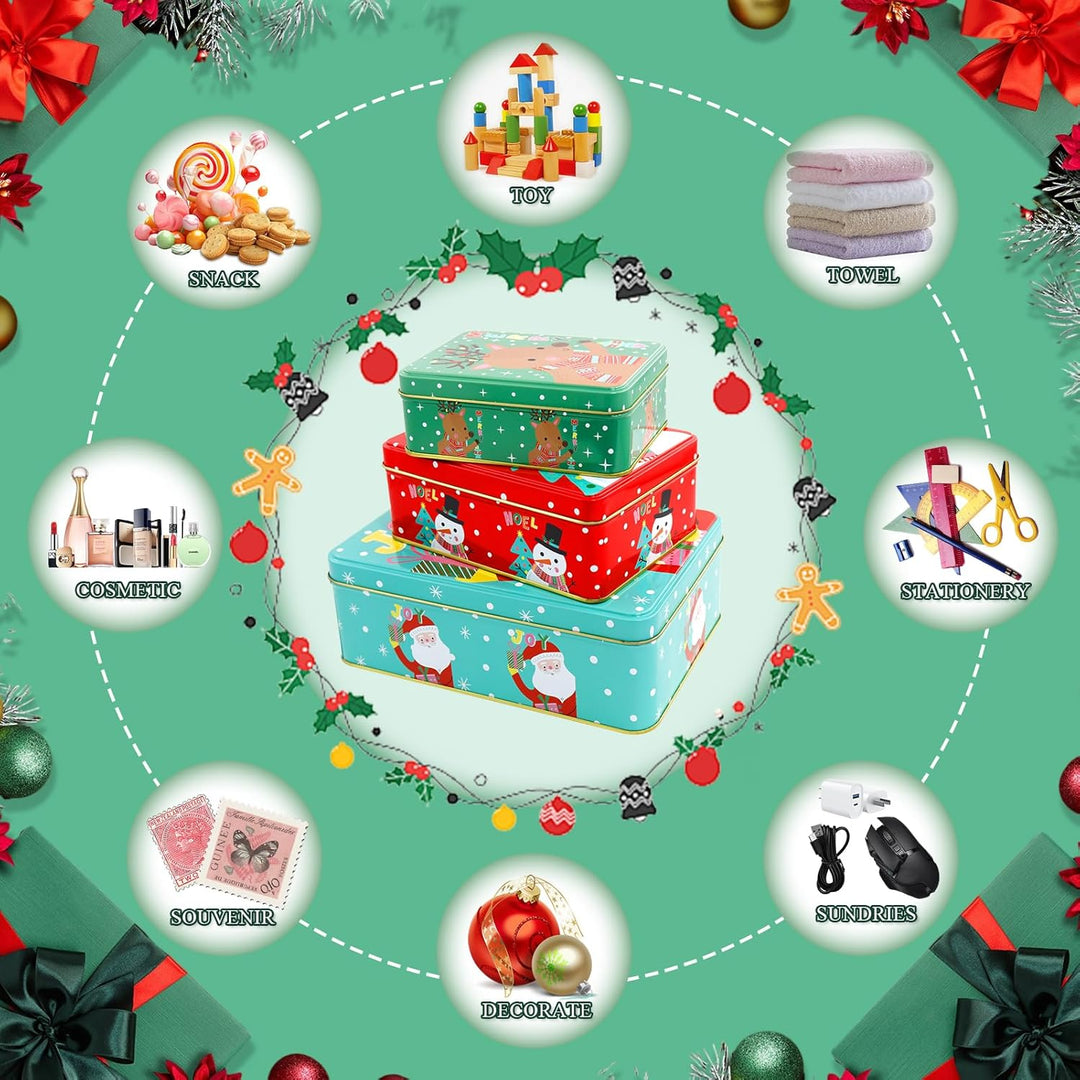 3er Set Keksdosen für Weihnachten,Keksdosen Set, Plätzchendose Metall,Dreistöckige Gebäckdosen,Vorra